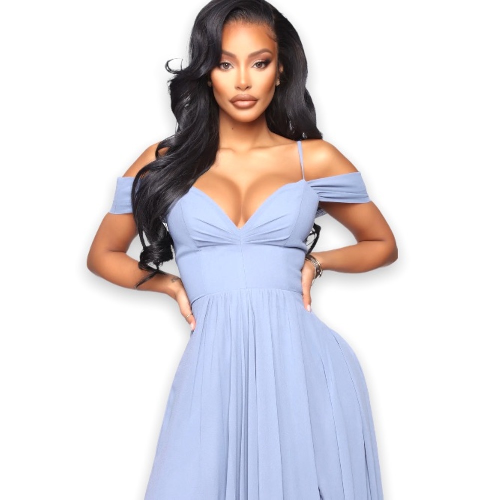 New Woman’s Blue We Go Together Embroidered High Slit Prom Brides Maxi Dress - Picture 6 of 17